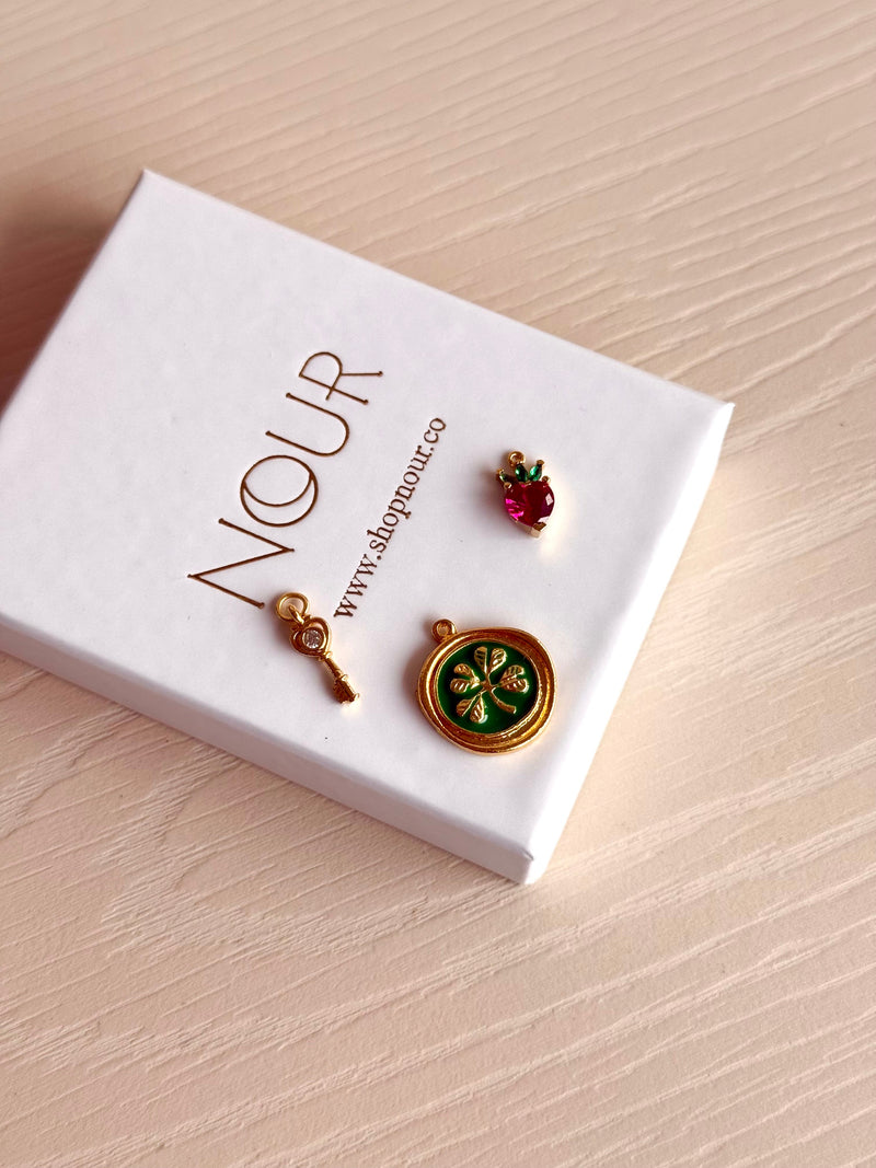 Green Clover Keychain Strawberry Charm