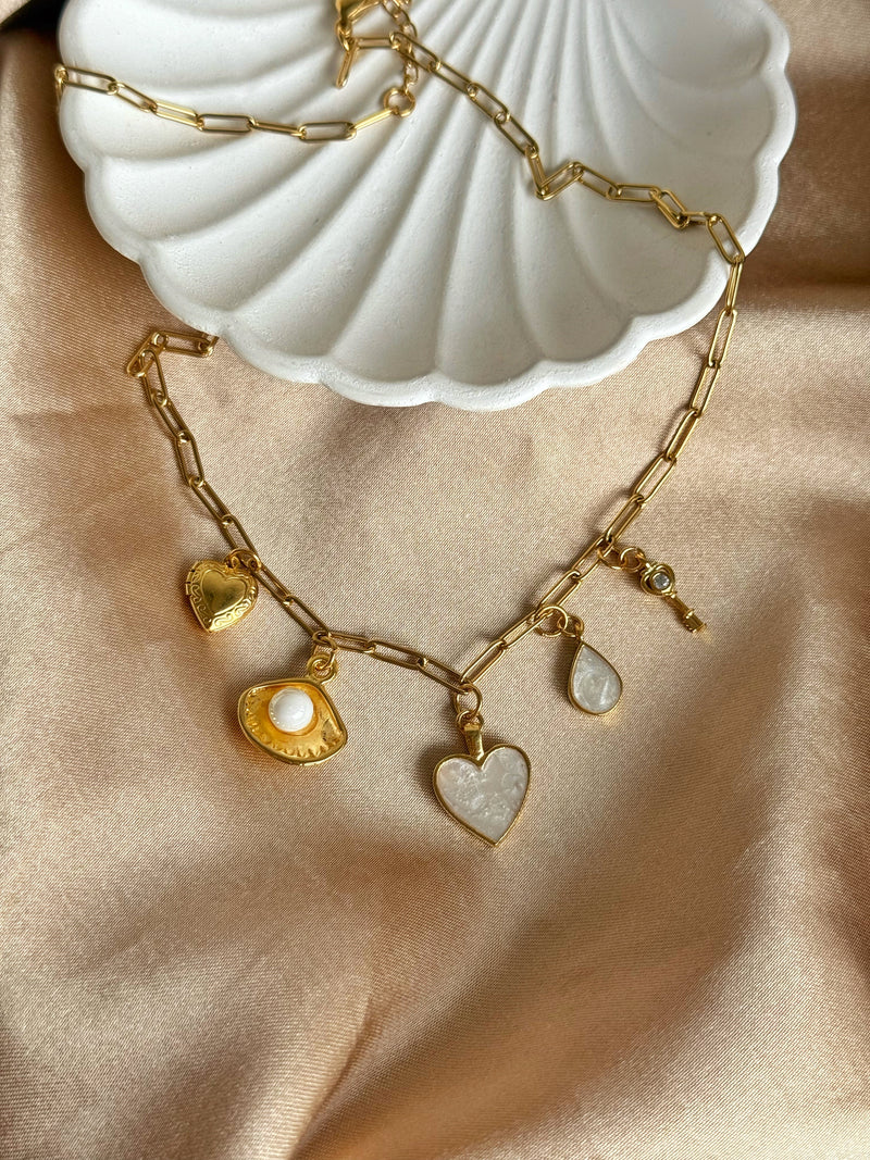 Pearl Shell Mother-of-Pearl Heart Paperclip Necklace