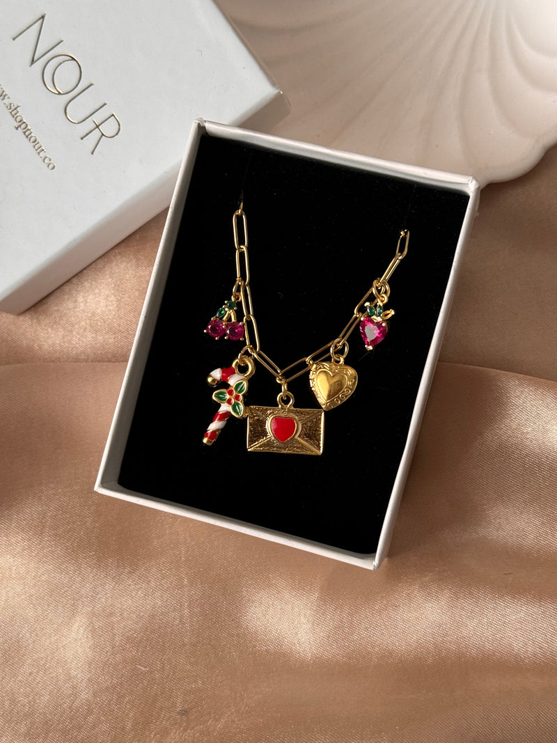 Letter Heart Cherry Paperclip Necklace