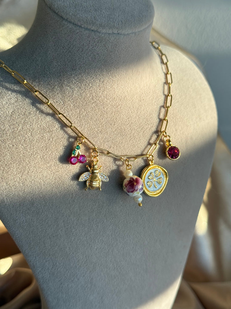 Pink Flower Porcelain Pearl Necklace