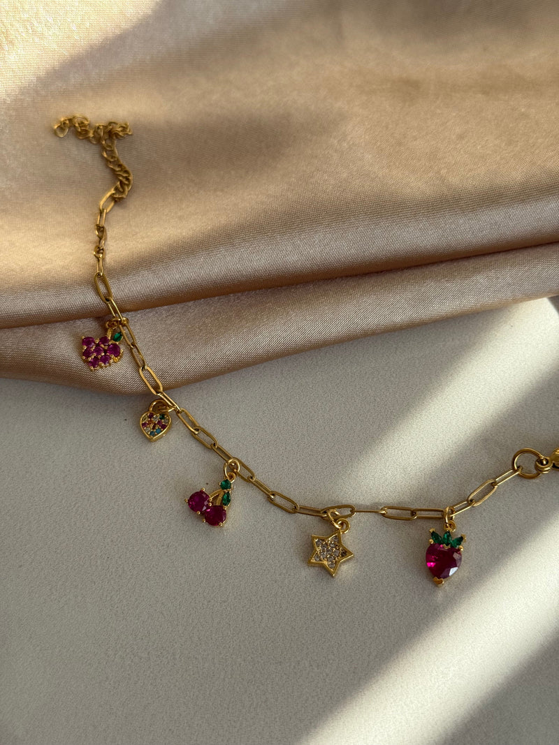 Strawberry Cherry Charm Bracelet