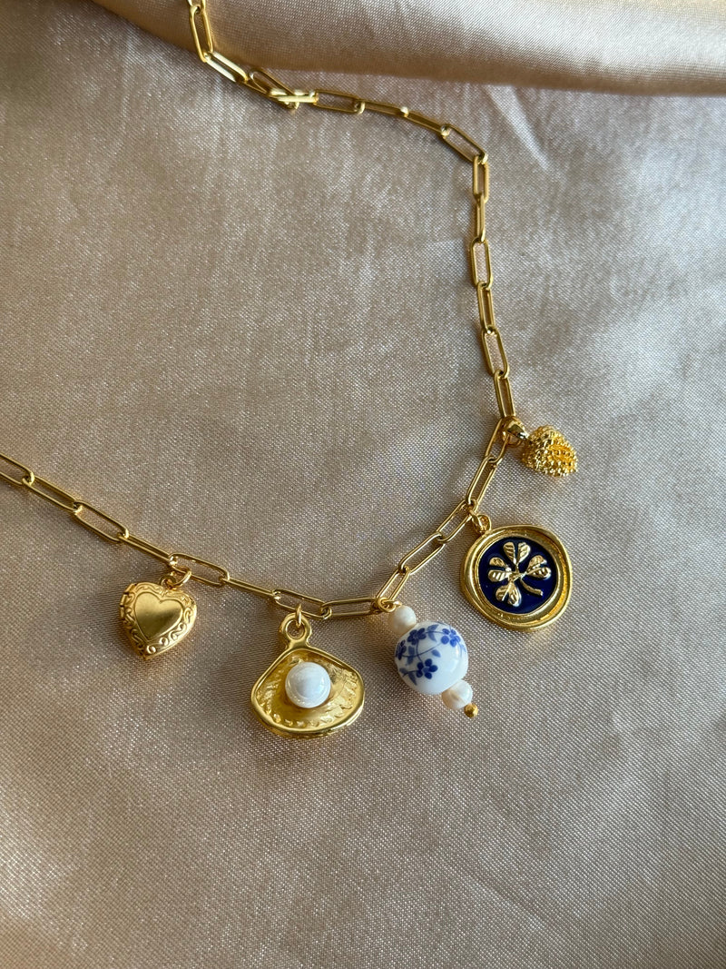 Blue Flower Porcelain Pearl Necklace