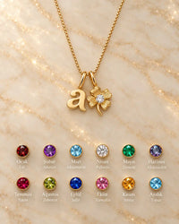 925 Sterling Silver | Clover Birthstone Initial Necklace - thumbnail 2