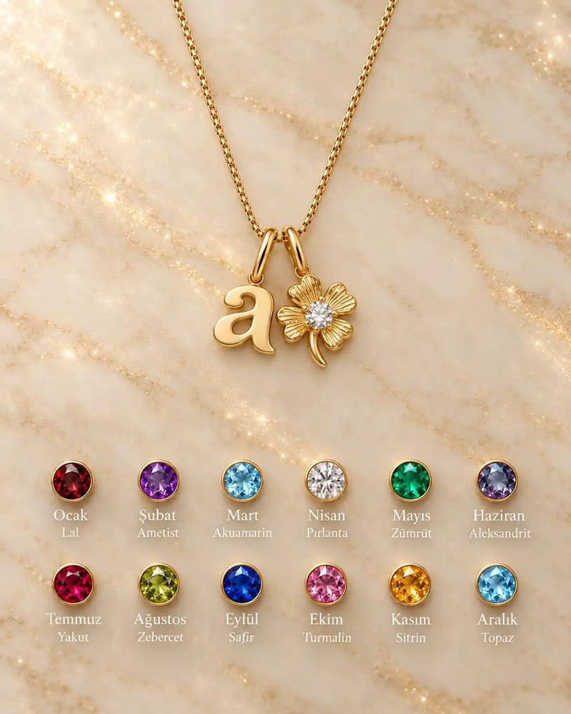 925 Sterling Silver | Clover Birthstone Initial Necklace