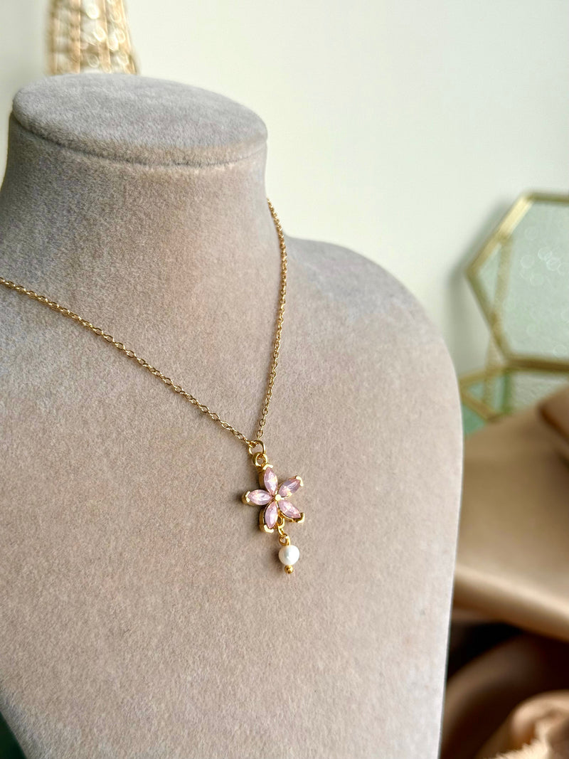 Pink Lotus Pearl Necklace