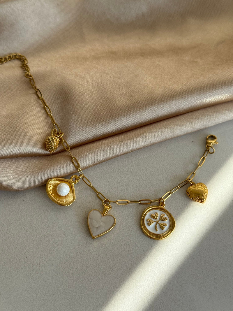 Pearl Clover Heart Charm Bracelet