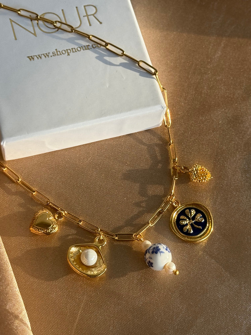 Blue Flower Porcelain Pearl Necklace