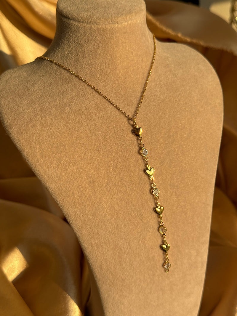 Stone Heart "Y" Necklace