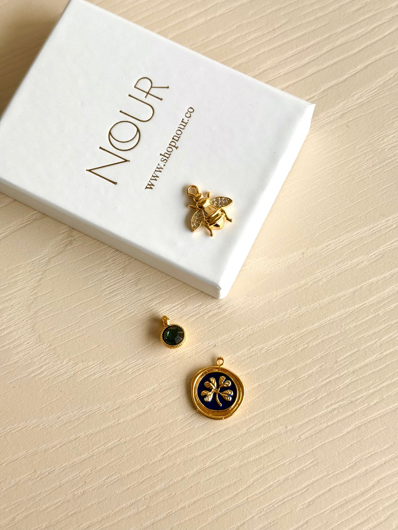 Clover Bee Blue Stone Charm