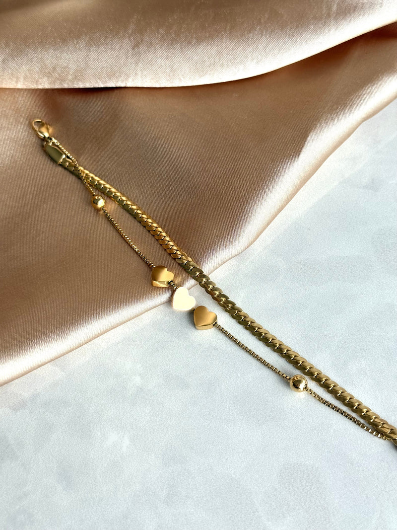 Steel Two-Chain Heart Bracelet