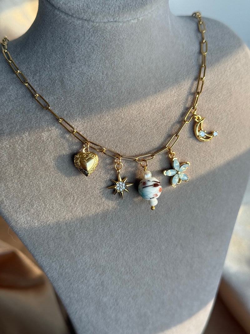 Aqua Green Flower Porcelain Pearl Necklace