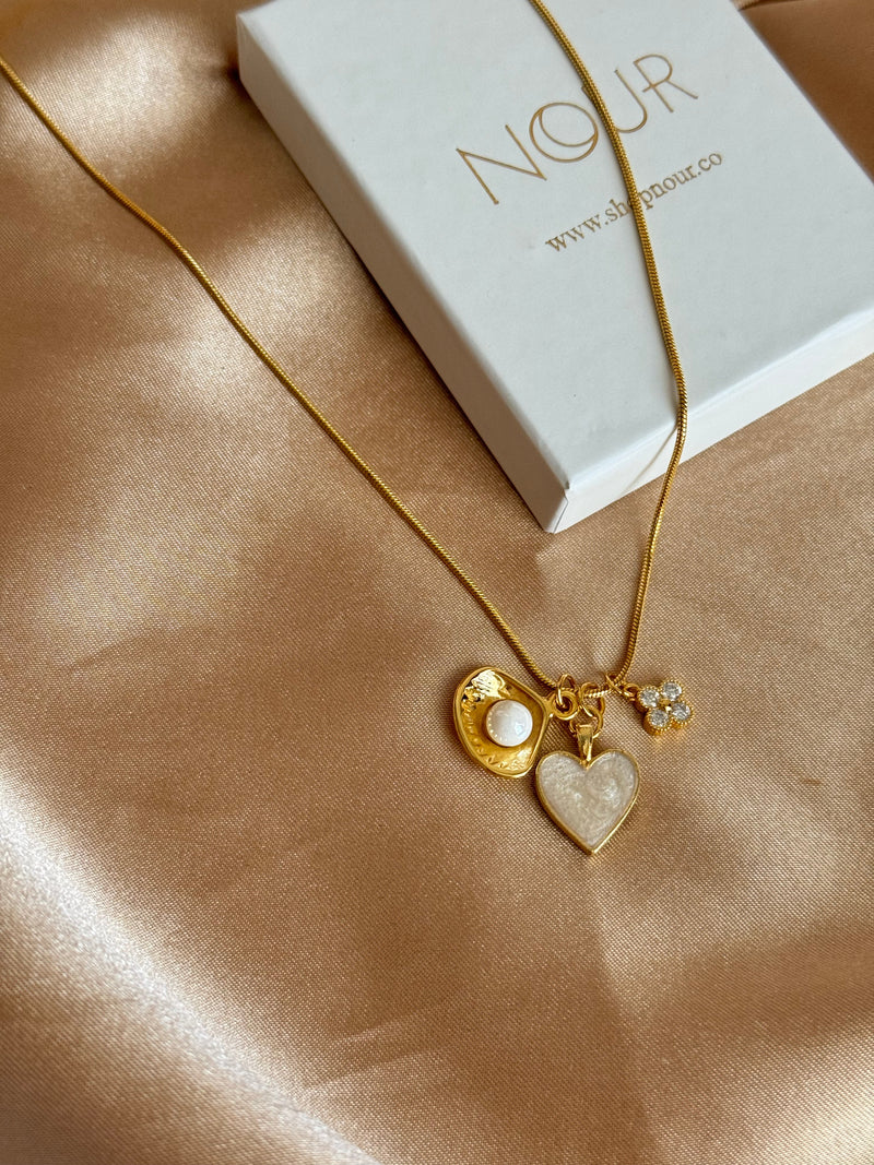 Pearl Mother-of-Pearl Heart Charm Necklace