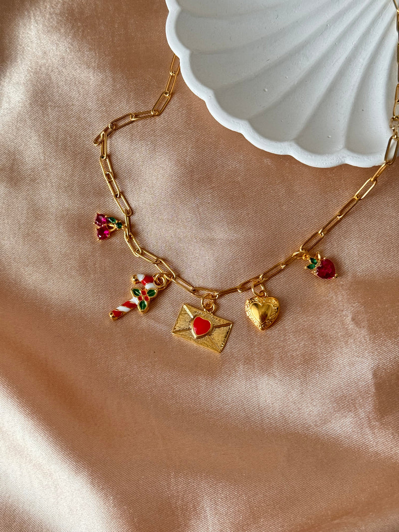 Letter Heart Cherry Paperclip Necklace