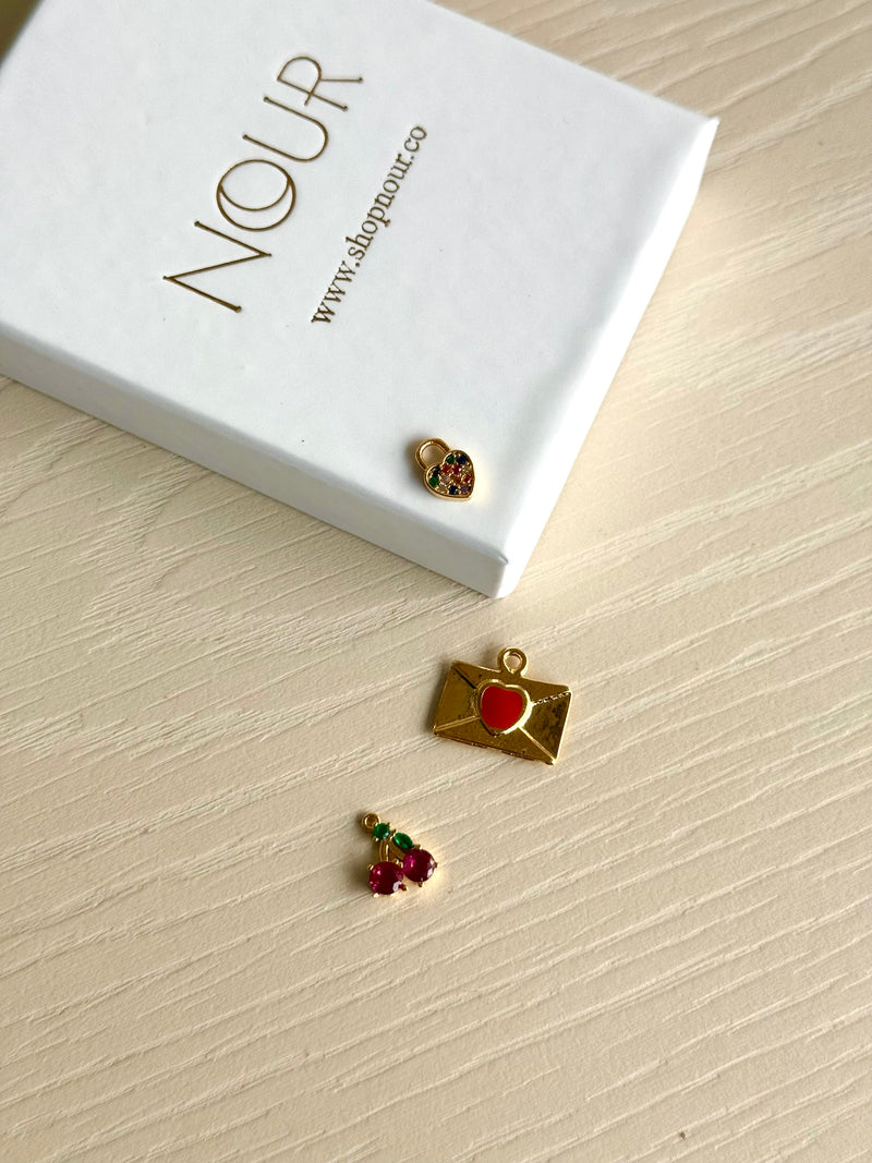 Letter Heart Cherry Charm