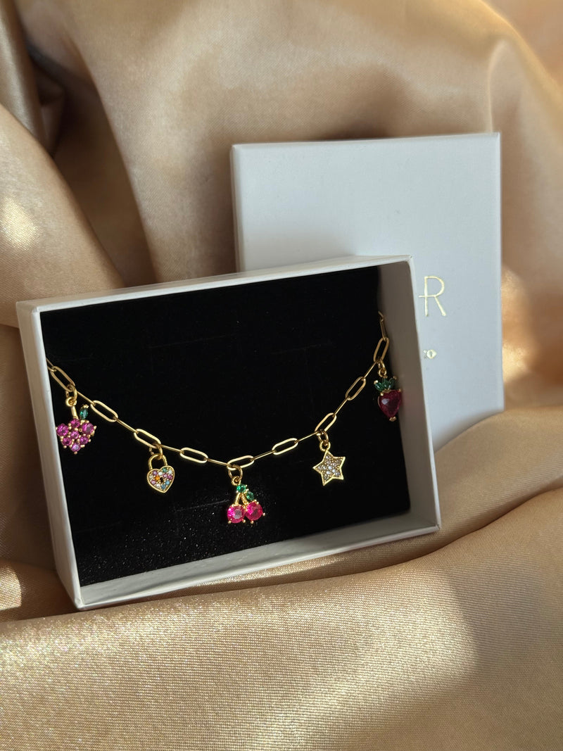 Strawberry Cherry Charm Bracelet
