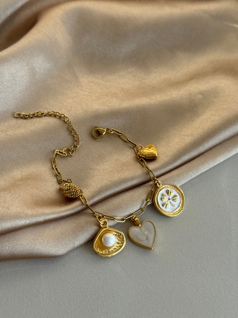 Pearl Clover Heart Charm Bracelet