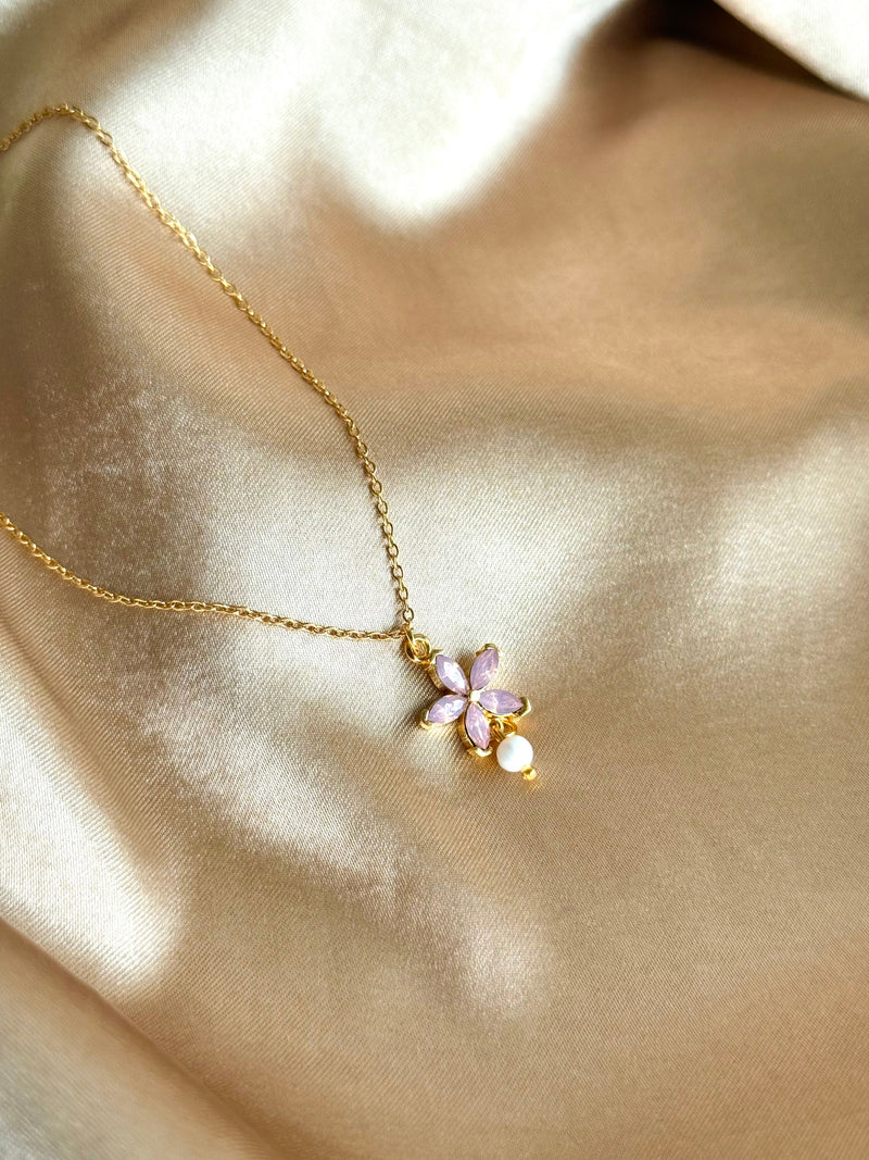 Pink Lotus Pearl Necklace