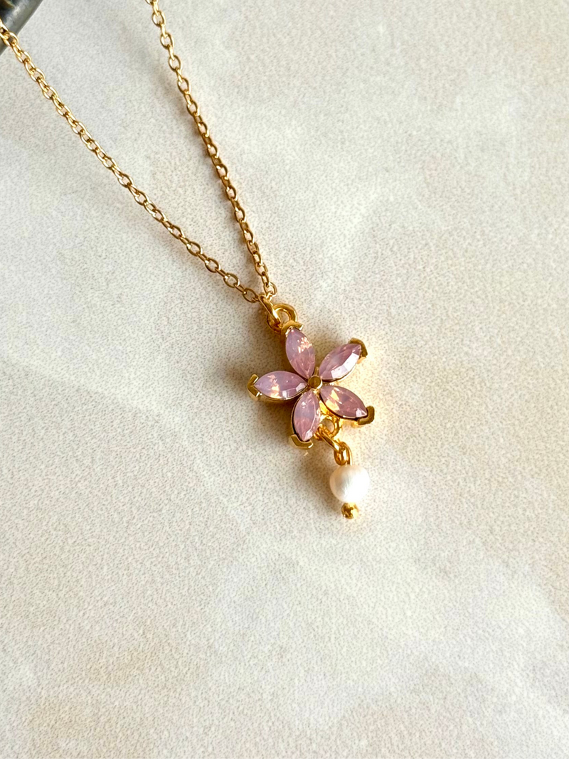 Pink Lotus Pearl Necklace