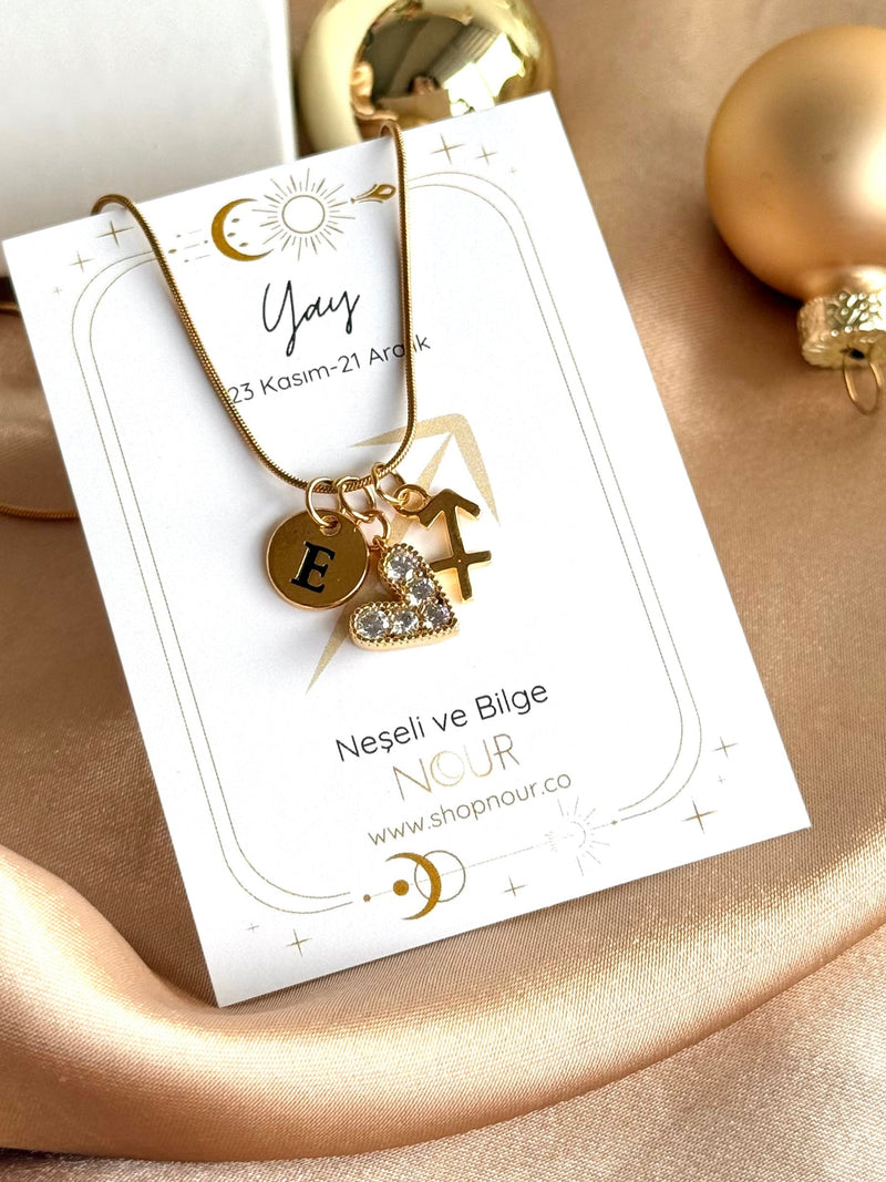 Zodiac Heart Letter Necklace