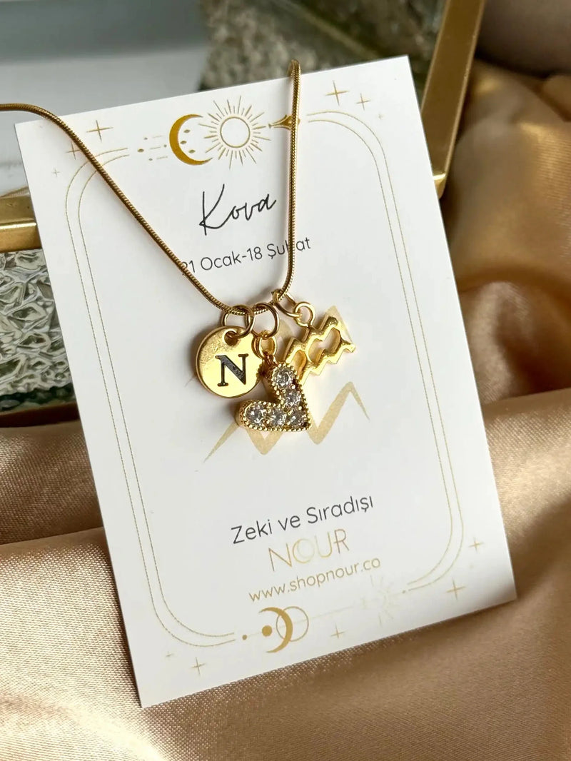 Zodiac Heart Letter Necklace