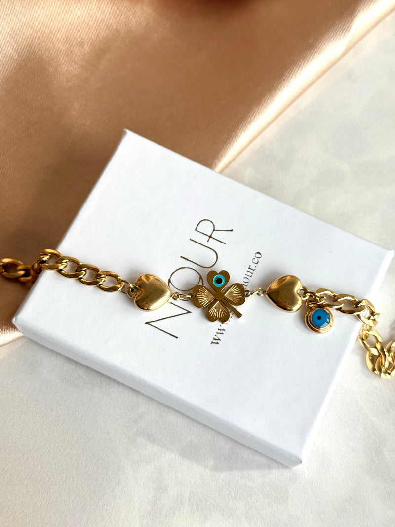 Steel Clover Heart Bracelet