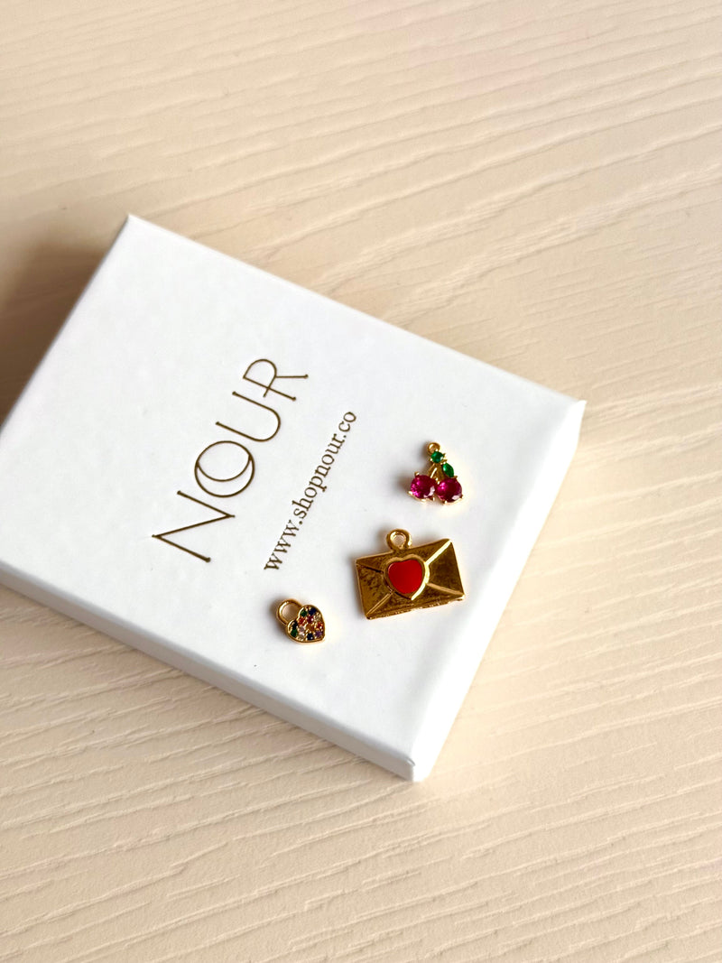 Letter Heart Cherry Charm