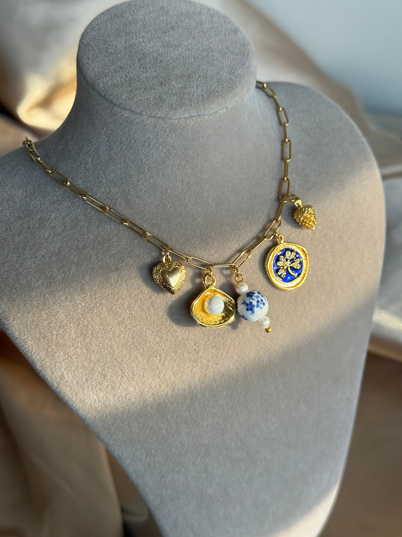 Blue Flower Porcelain Pearl Necklace