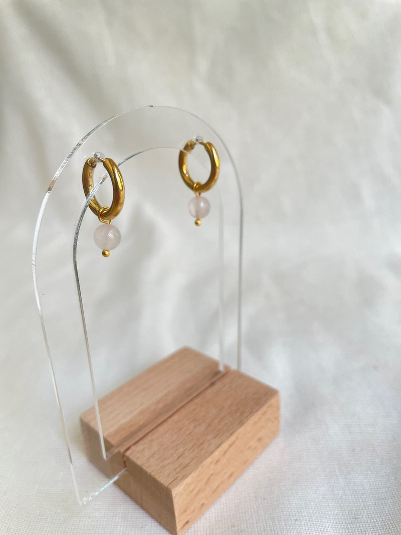 Pink Quartz Mini Hoop Earrings