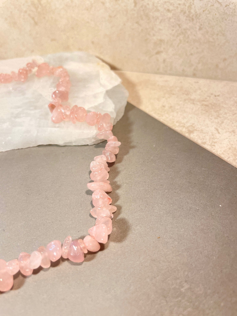 Pink Quartz Cracked Stone Necklace