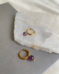 Amethyst Mini Hoop Earrings - thumbnail 1