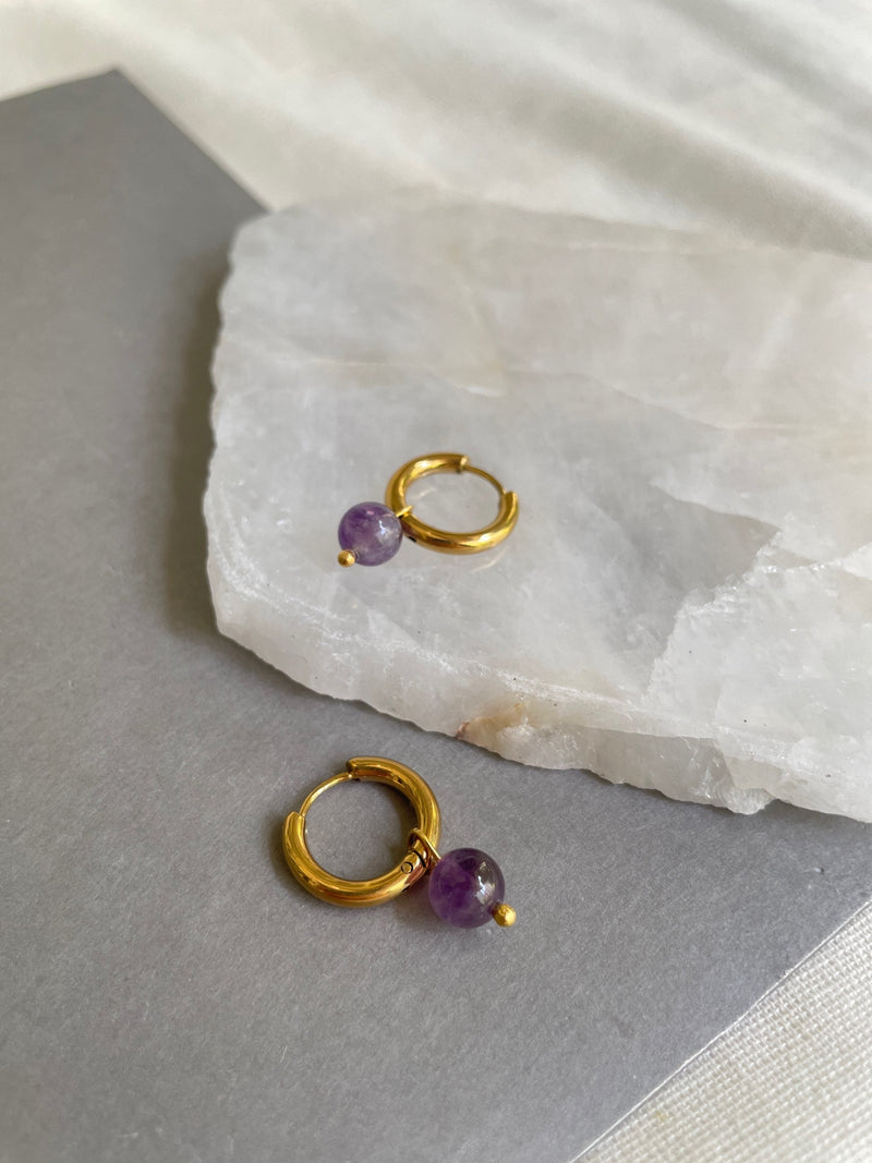 Amethyst Mini Hoop Earrings