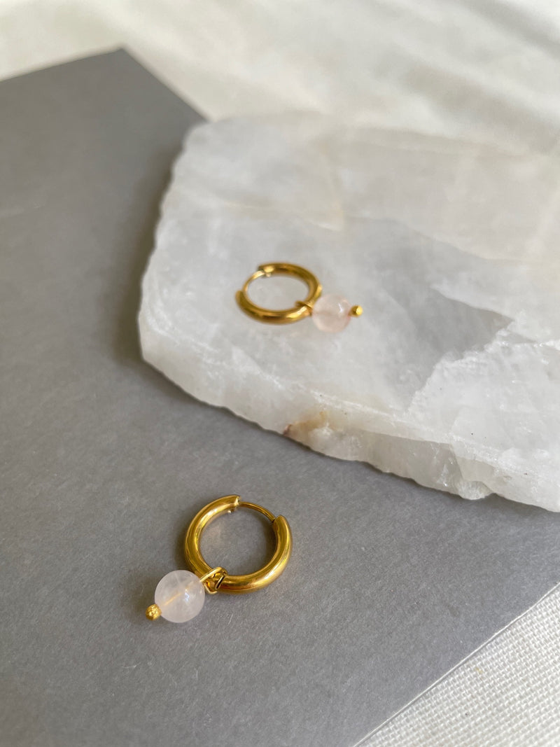 Pink Quartz Mini Hoop Earrings