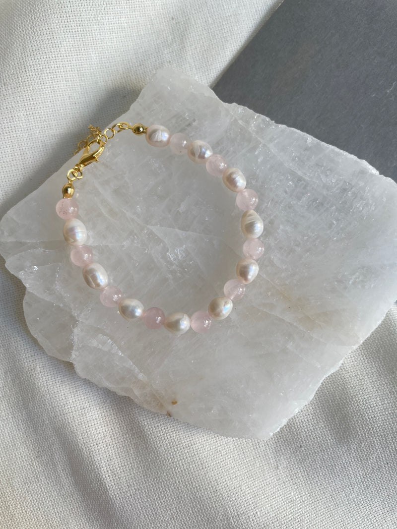 Pink Quartz Pearl Bracelet