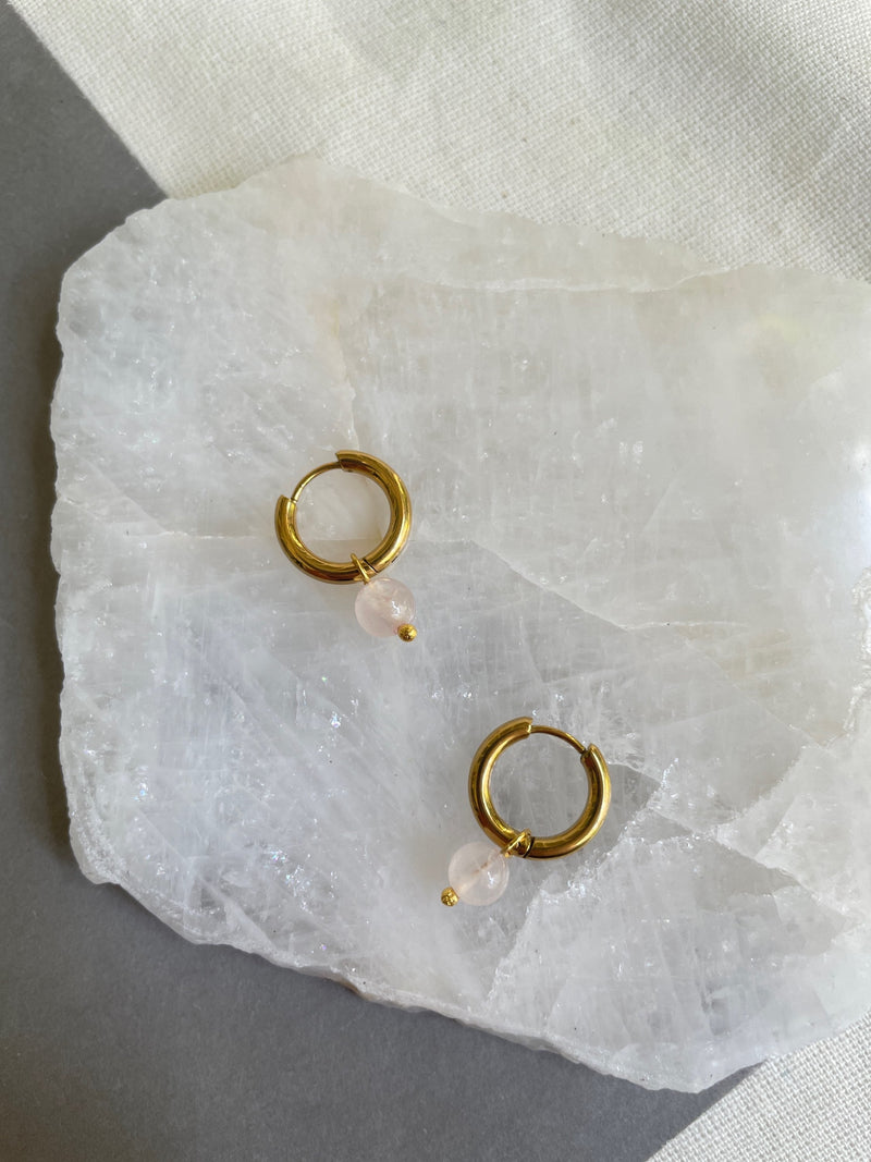 Pink Quartz Mini Hoop Earrings