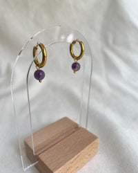 Amethyst Mini Hoop Earrings - thumbnail 3