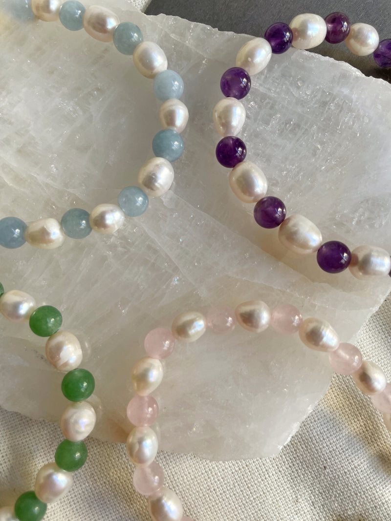 Pink Quartz Pearl Bracelet