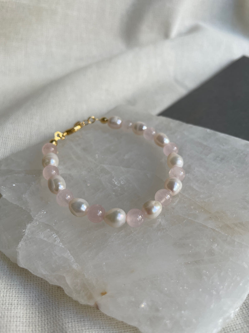 Pink Quartz Pearl Bracelet