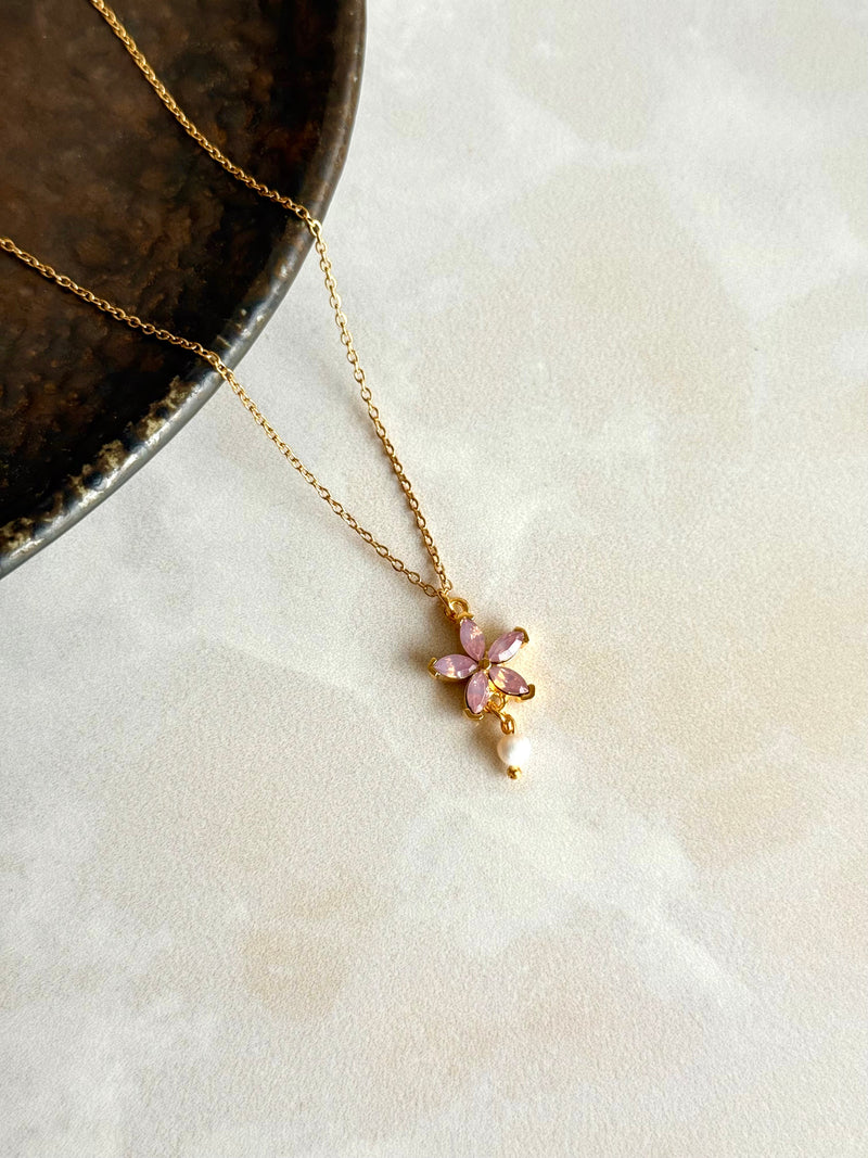 Pink Lotus Pearl Necklace