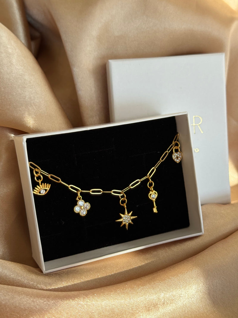Minimalist Charm Bracelet with Stones