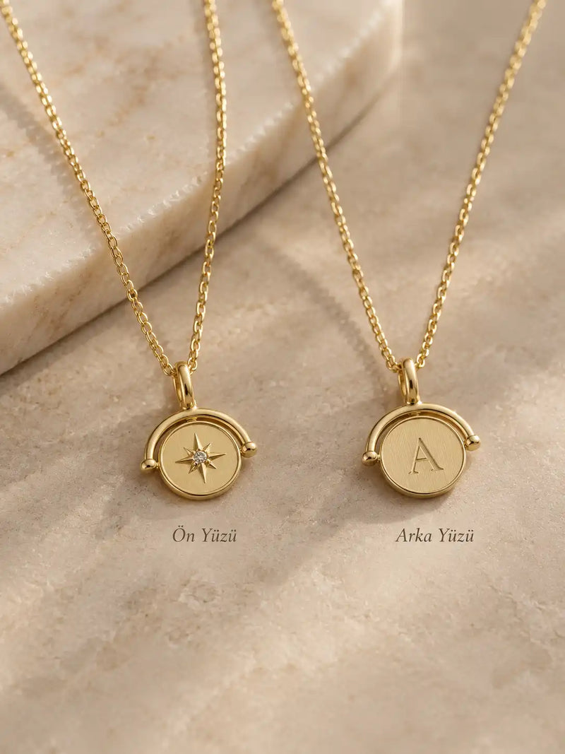 925 Sterling Silver | Spinning Star Necklace with Initial on the Back