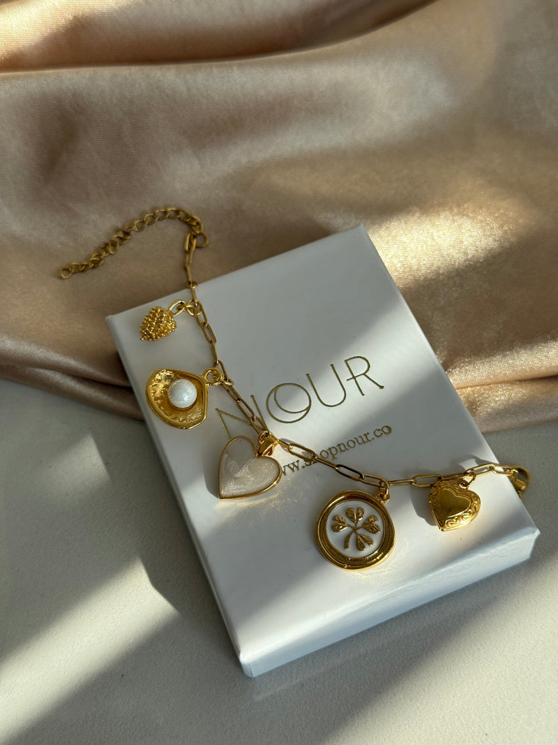 Pearl Clover Heart Charm Bracelet