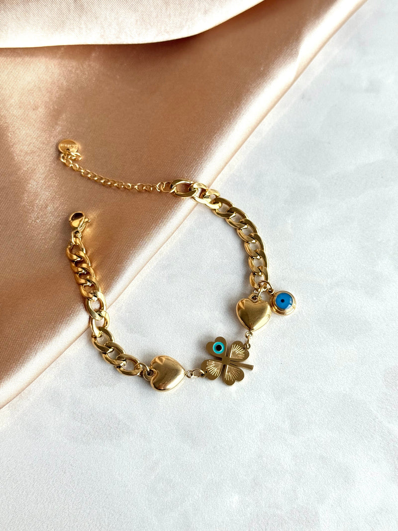 Steel Clover Heart Bracelet