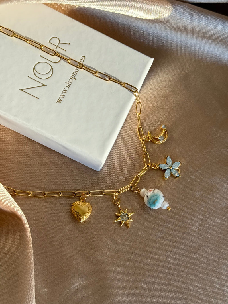 Aqua Green Flower Porcelain Pearl Necklace