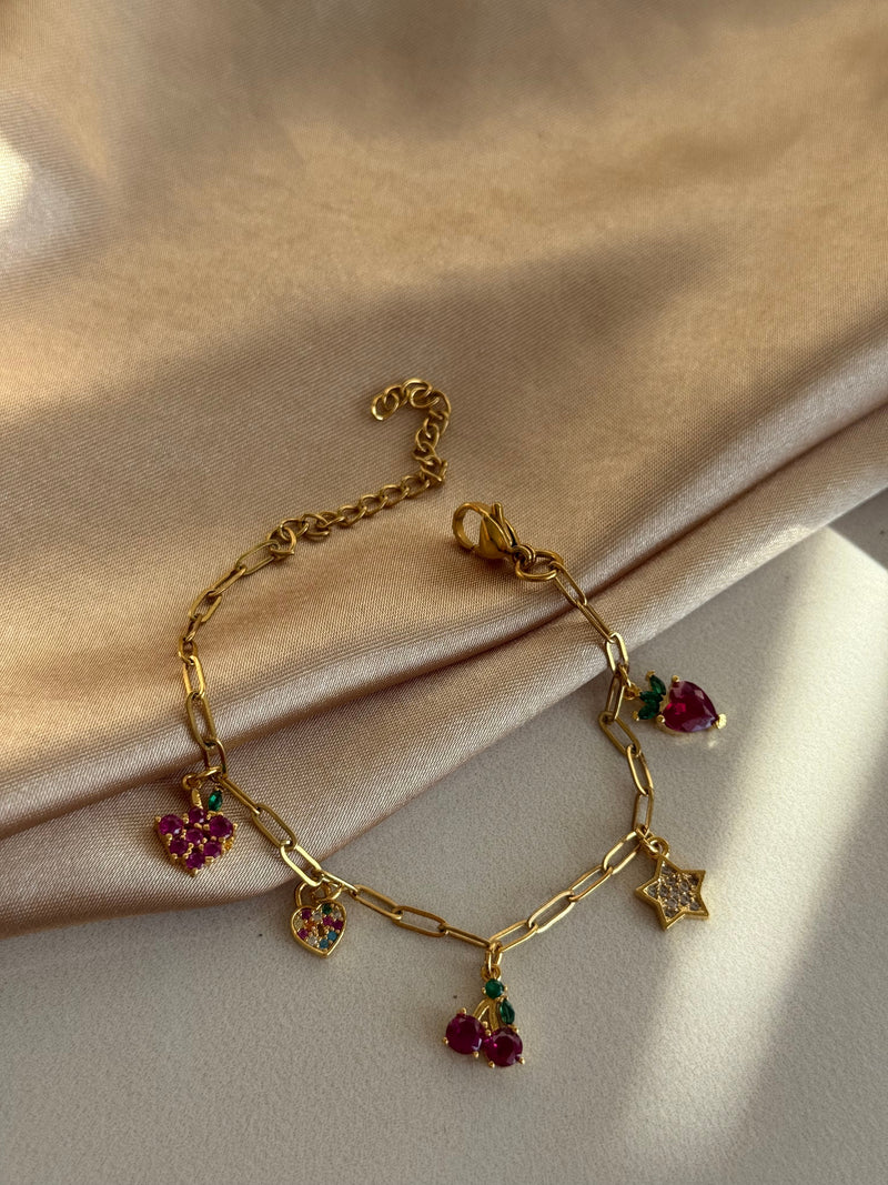 Strawberry Cherry Charm Bracelet