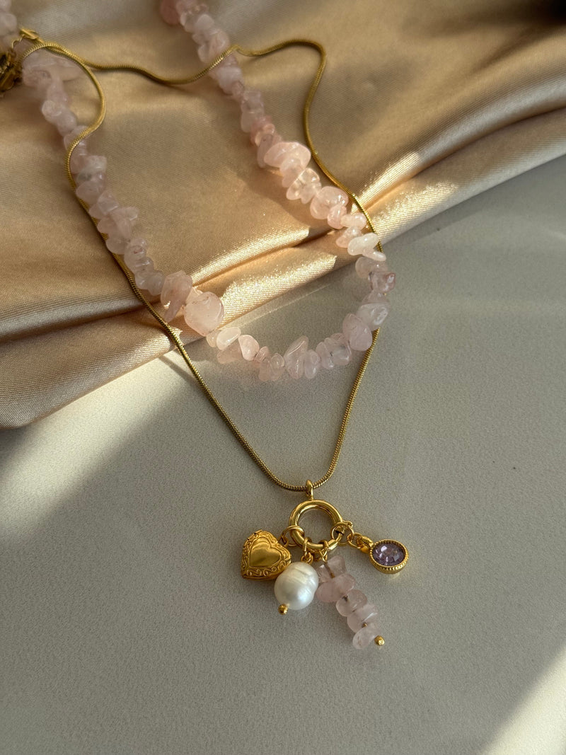 Pink Quartz Charm Necklace