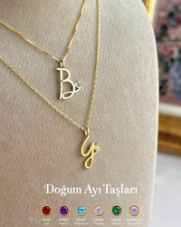 925 Sterling Silver | Heart Initial Birthstone Necklace - thumbnail 3