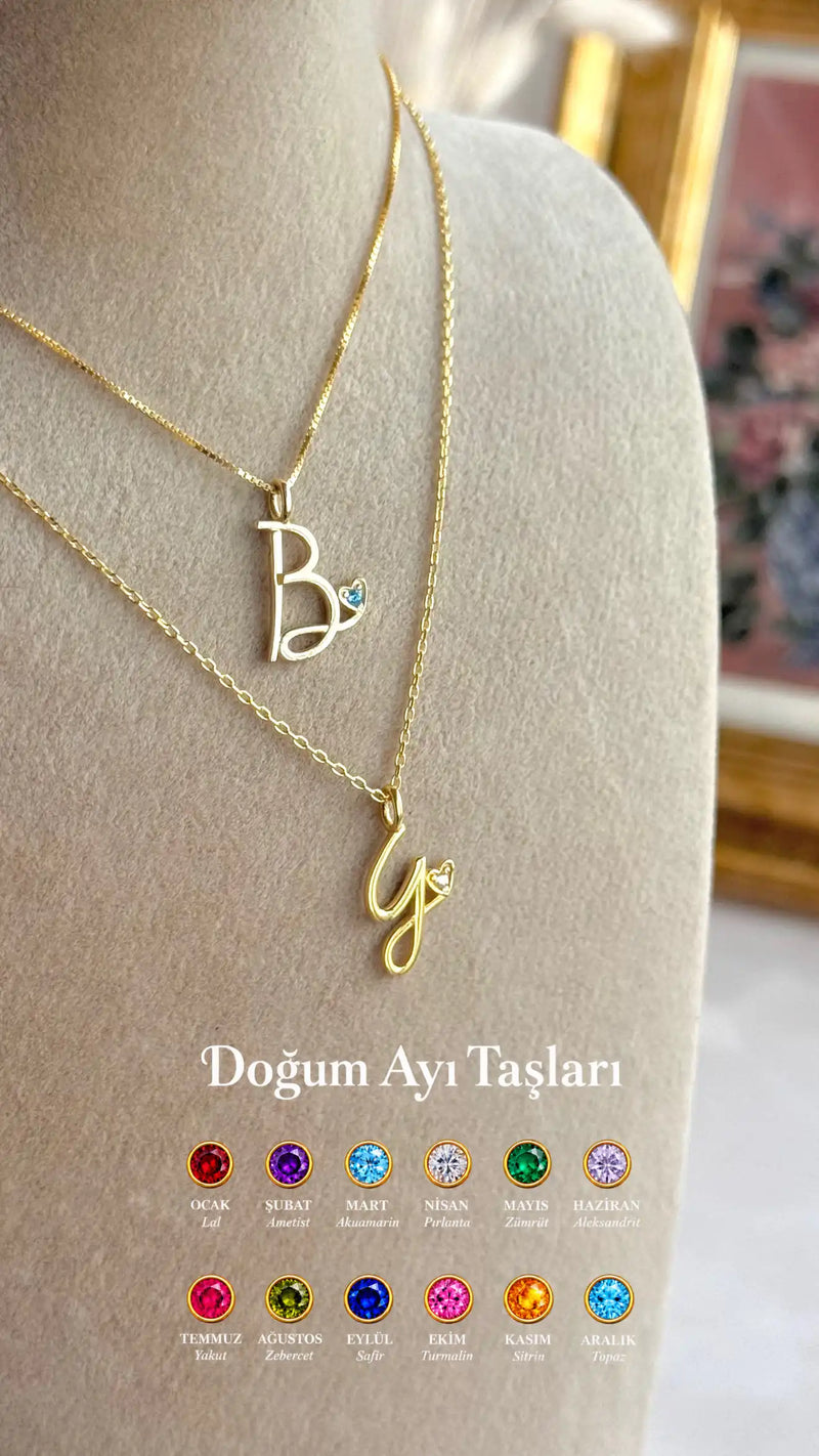 925 Sterling Silver | Heart Initial Birthstone Necklace