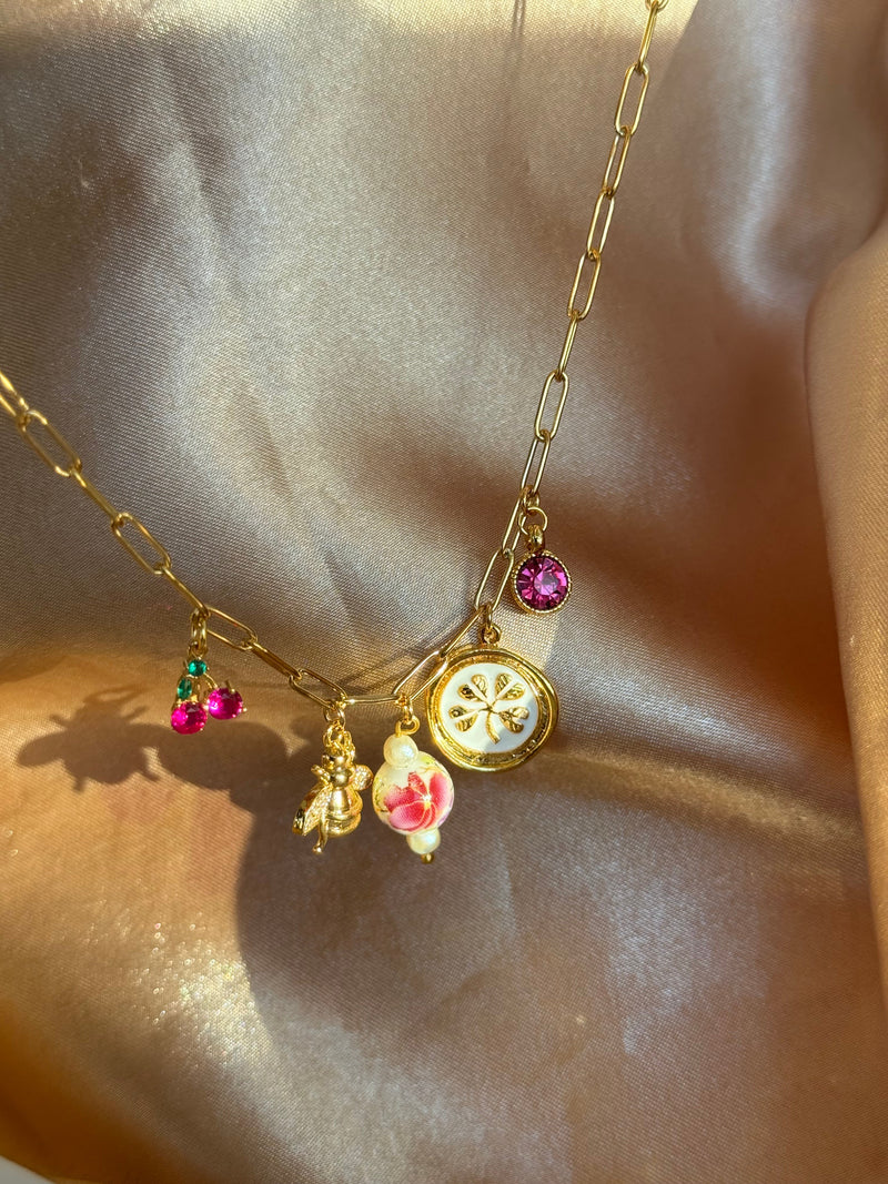 Pink Flower Porcelain Pearl Necklace