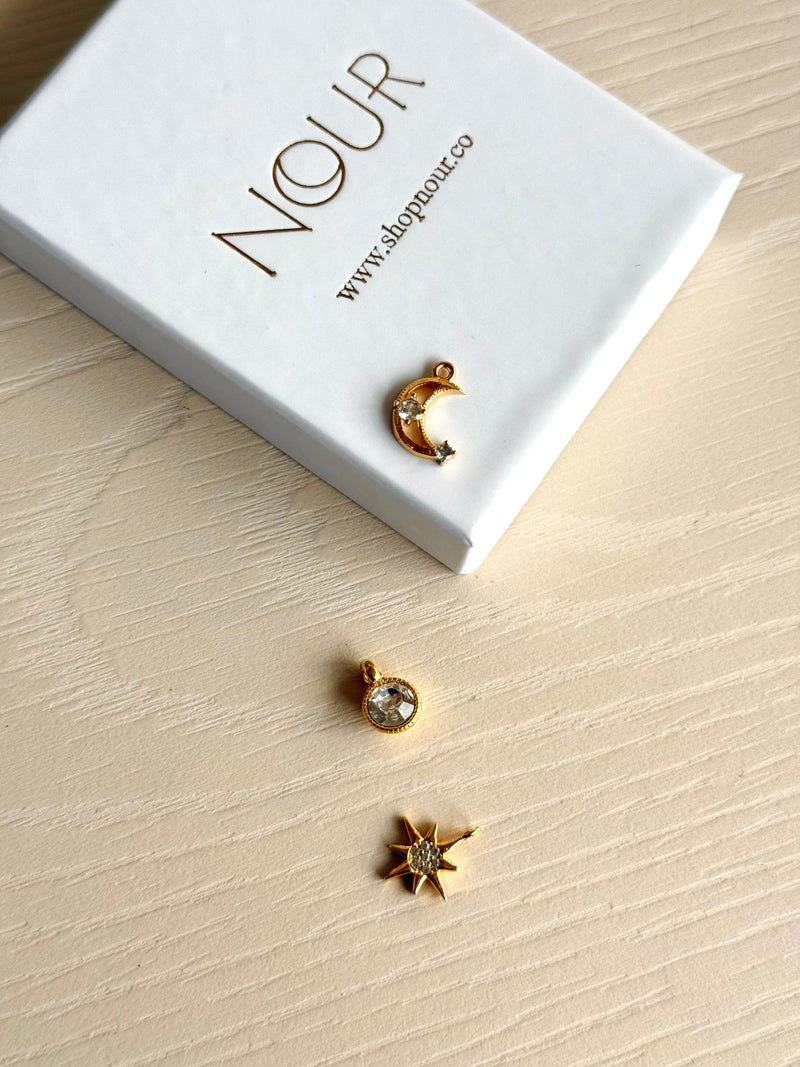 Crescent Moon and Star Solitaire Charm