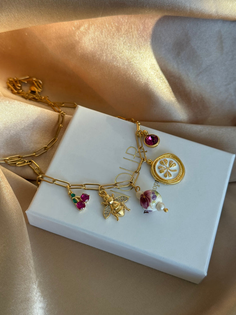 Pink Flower Porcelain Pearl Necklace